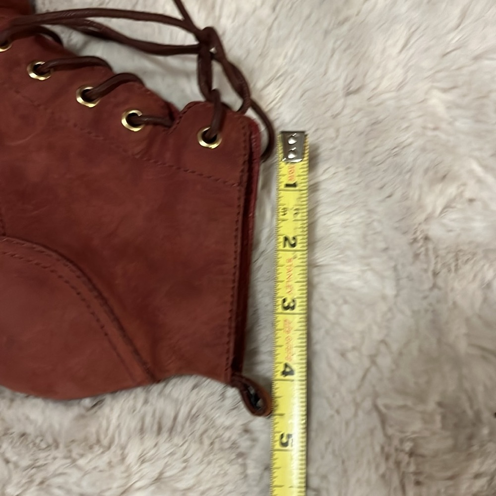 Steve Madden Pennylane Suede Lace Pointy Light Red Heeled Granny Ankle Boots 8 - Picture 13 of 15